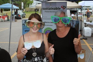 Two women sharing their vision of sustainability at a local farmer's market